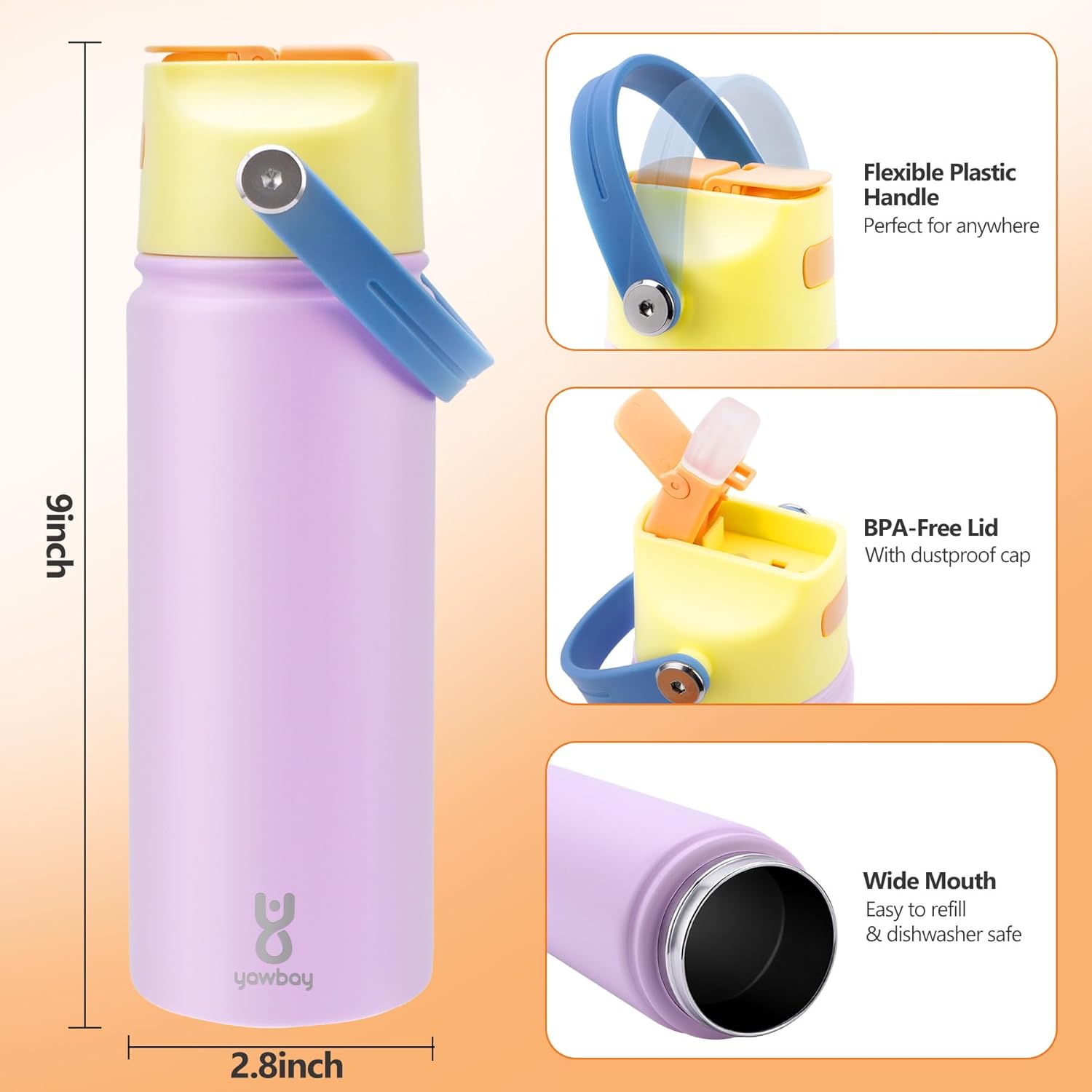 Skiennix 18 Oz Insulated Water Bottle - Leakproof Stainless Steel with Straw Lid & Easy Carry Handle | Pink