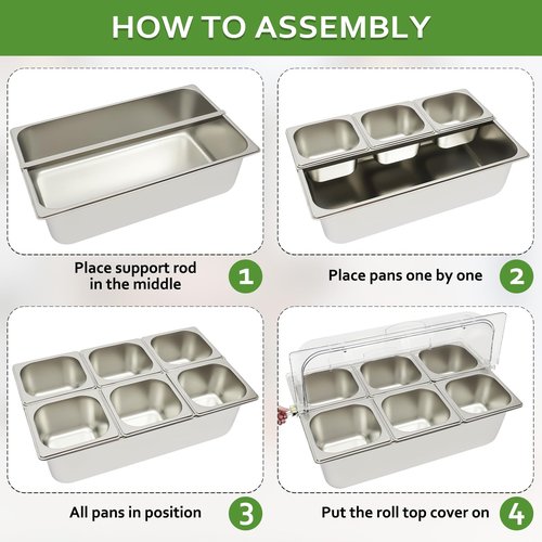 DONNGYZ Countertop Food Display Container 2 Pans with 3 Ice Packs Cold Food Serving Tray Buffet Condiment Dispenser Salad Dressing Appetizer Spice Fruit Cold Serving Buffet Tray