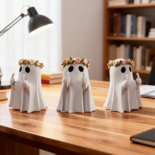 ZUZIF Halloween Ghost Figurine - Spooky Resin Statue, Cute Finger Ghost Ornaments, Perfect for Indoor & Porch Decor