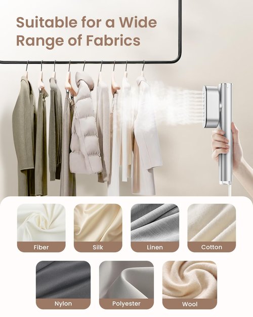 Travel Steamer for Clothes,100-240V Portable Garment Steamer, Steamer＆Iron 2 In 1, 30s Fast Heat-up,120ml Water Tank,Large Ceramic Heat Panel,Handheld Steamer for Global ＆ Europe Traveling,Silver