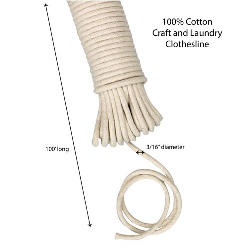 Household Essentials All-Purpose Cotton Clothesline Rope, 100, Off White
