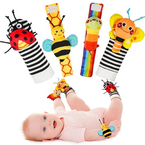 Infinno Baby Wrist Rattle Socks Set - Engaging Foot Finder Toys for Newborns 0-12 Months | Garden Bug Series