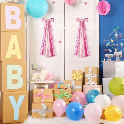 NUVCELKA Baby Girl Welcome Home Wreath Bow, 27.5" Large Pink 11-Layer Ribbon Door Hanger with Metal Clip for Front Door Baby Shower Nursery Decor
