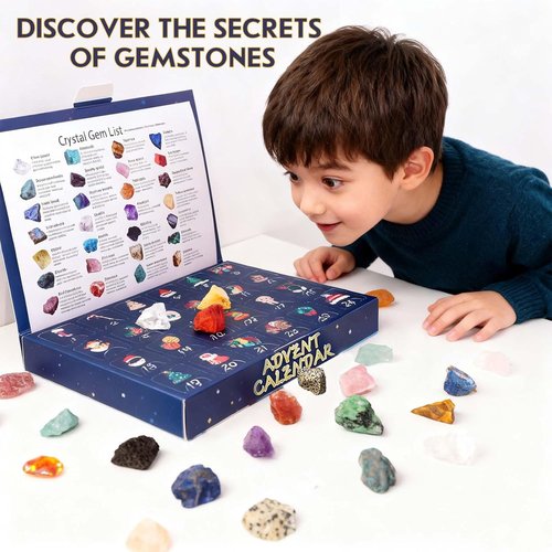 Apengshi Crystal Advent Calendar 2025 - 24 Natural Gemstones & Healing Stones for All Ages