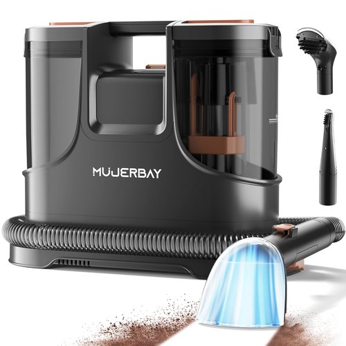Upholstery Carpet Cleaner, MUJERBAY 15Kpa Portable Spot and Stain Cleaner Shampooer, Easy Move with Handle, 1.5-inch Deep Cleaning Machine for Couch, Stairs, Car and Pet Messes.