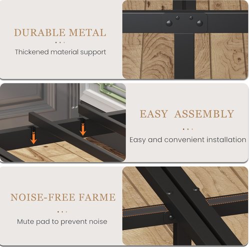 Jenmit Full Size Bed Frame with Charging Station & LED Lights, Metal Platform Bed Frame with Headboard and Footboard, Storage Space Under Bed, No Box Spring Needed, Noise Free, Easy Assembly, Black