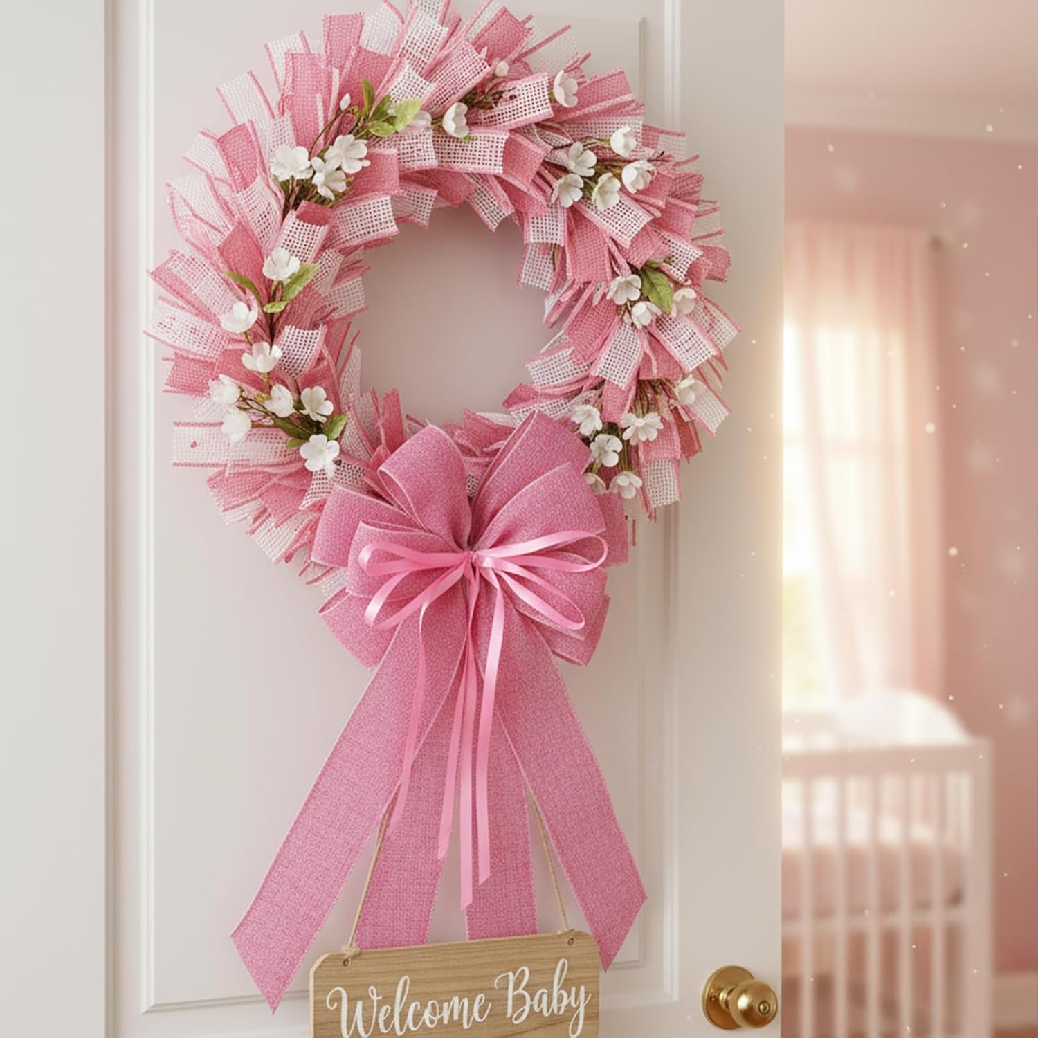 YKW Large Baby Pink Burlap Bow - 20x11 Inch Farmhouse Wreath Decor | Perfect for Baby Showers & Parties
