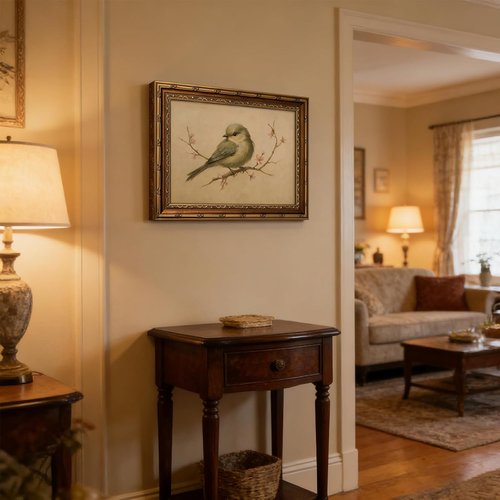 Myzoran Gold Framed Bird Canvas Wall Art - Vintage Aesthetic Cherry Blossom Print | 9x11in for Living Room & Nursery Decor