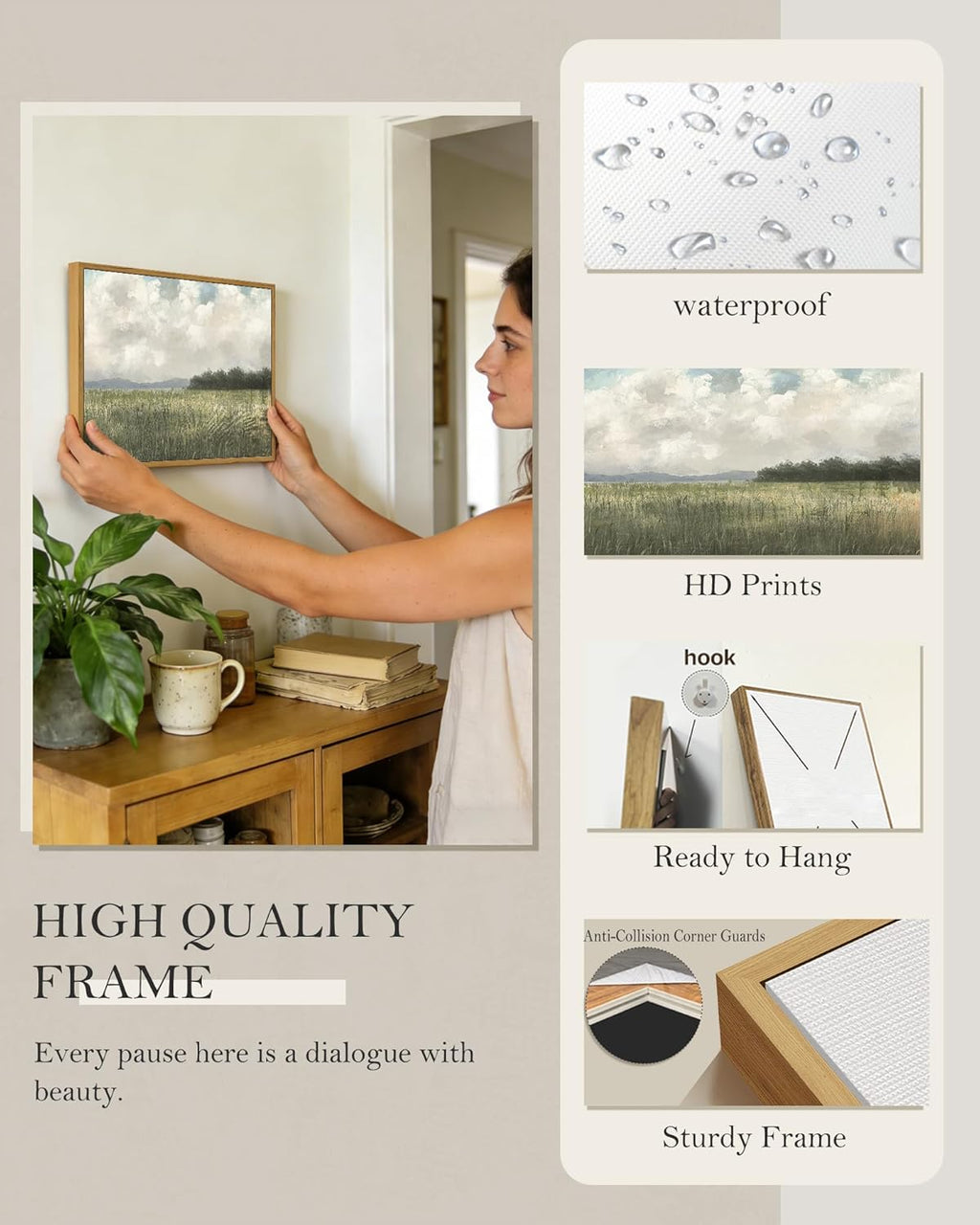 SHENIFY Vintage Landscape Wall Art - Country Meadow Scenery Retro Painting | 11x14in Natural Frame