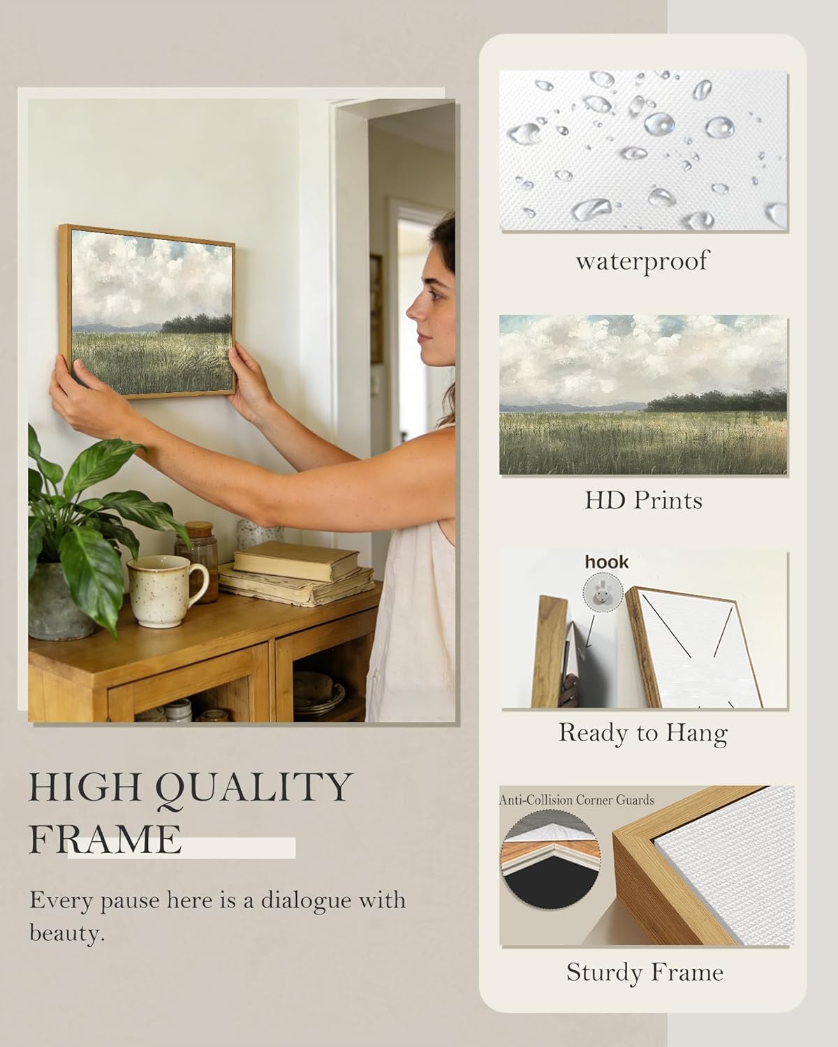SHENIFY Vintage Landscape Wall Art - Country Meadow Scenery Retro Painting | 11x14in Natural Frame
