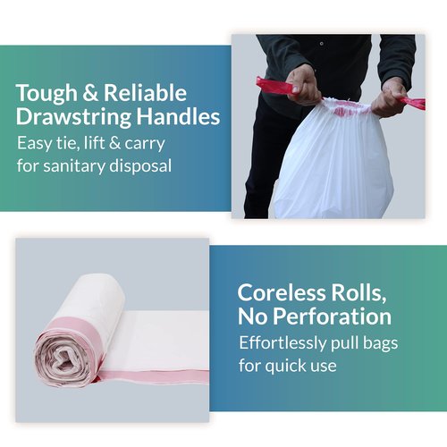 6-10 Gallon Trash Bags Drawstring | 250 Count | 22"x23" | 6, 8, 10 Gallon Drawstring Garbage Bags | White Trash Can Liners | Small - Medium
