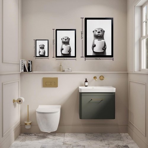 ILLBDR Bathroom Wall Art - Humorous Black and White Otter Canvas Print | Framed 8"x10" Decor