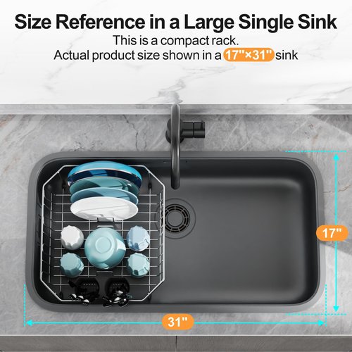 GSlife Small in Sink Dish Drying Rack - Stainless Steel Compact Dish Drainer for RV Kitchen Apartment Sink, Rust Resistant Inside Sink Rack, 1–2 Person Households, 13.1" W x 14.4" L, Silver