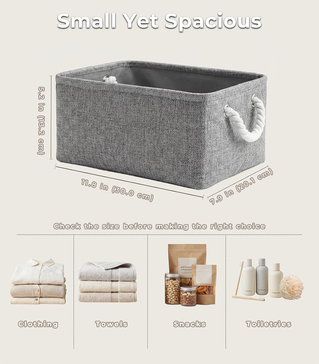 TheWarmHome Storage Bins - Grey Fabric Storage Baskets for Organizing | 11.8x7.9x5.2 Inch Closet Organizer