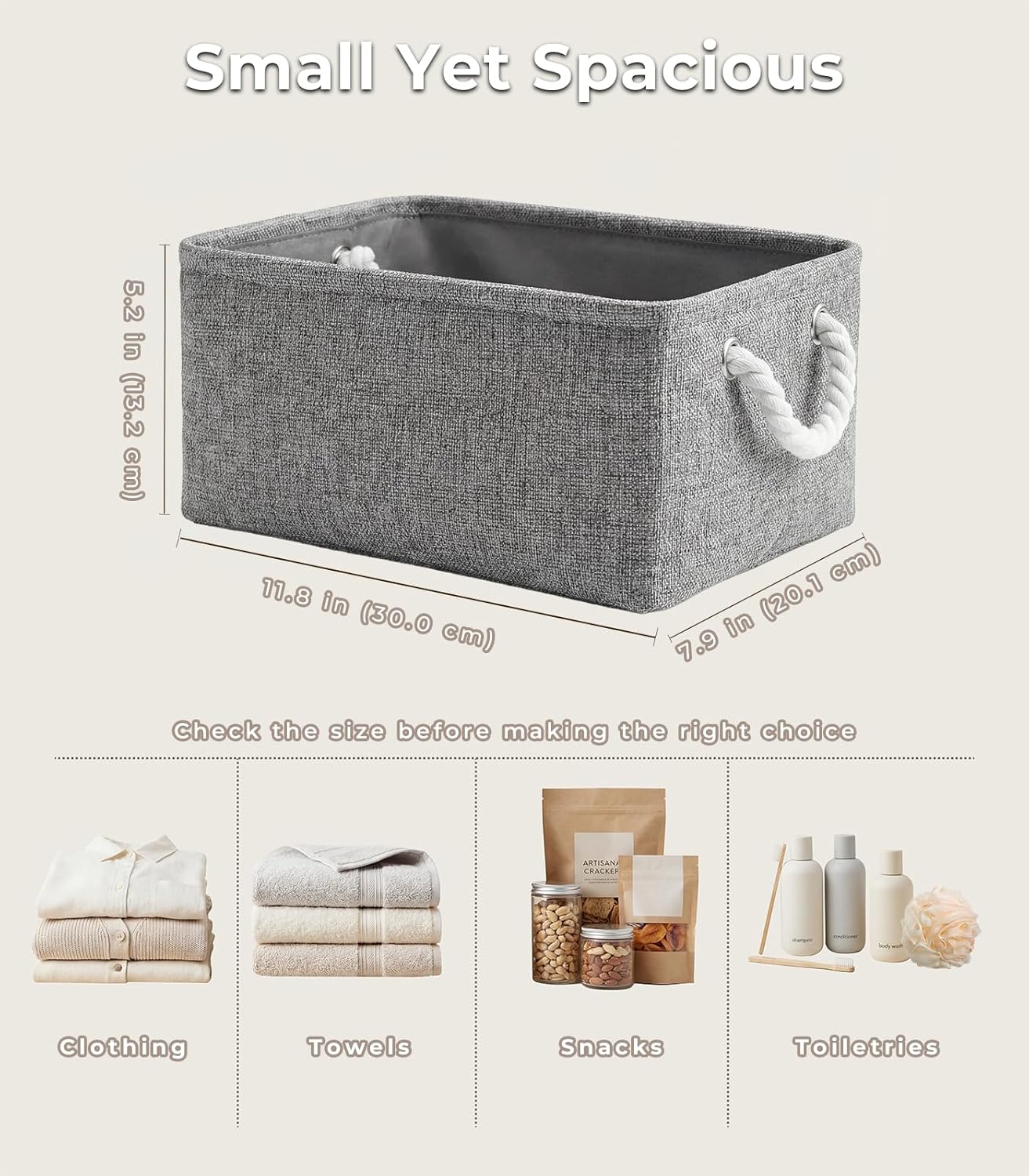 TheWarmHome Storage Bins - Grey Fabric Storage Baskets for Organizing | 11.8x7.9x5.2 Inch Closet Organizer