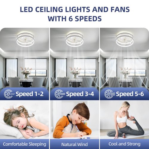 Zoruny 13" Small Ceiling Fans with Lights with Remote Low Profile Flush Mount Modern Fandalier, LED Fan Light, Compact Ceiling Fans Lighting for Bedroom (White 001)