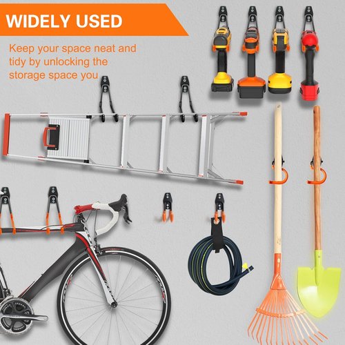 HUPBIPY Heavy Duty Garage Hooks - 18 Pack Wall Mount Storage Organizer for Tools, Ladders & Bikes