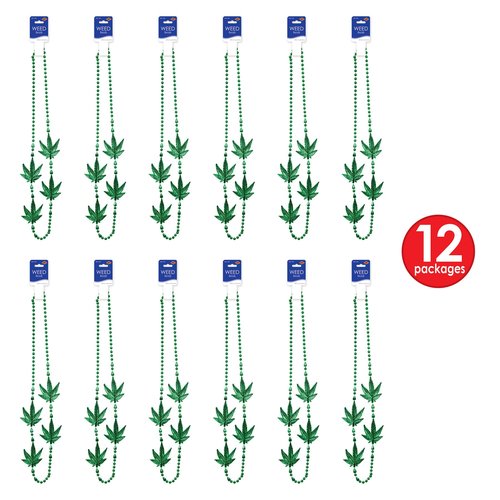 Beistle 12 Piece Green Plastic Beaded Weed Necklaces For 70's Theme Party, Celebrating With You Since 1900