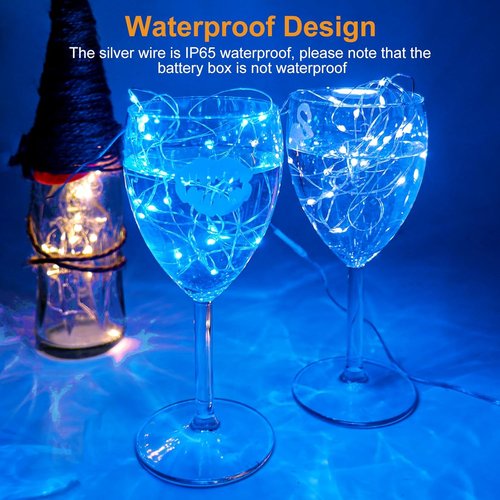 Btfarm Fairy Lights - 6 Pack Battery Operated Twinkle Lights | 7ft Waterproof Silver Wire for Mason Jars & Weddings - Blue