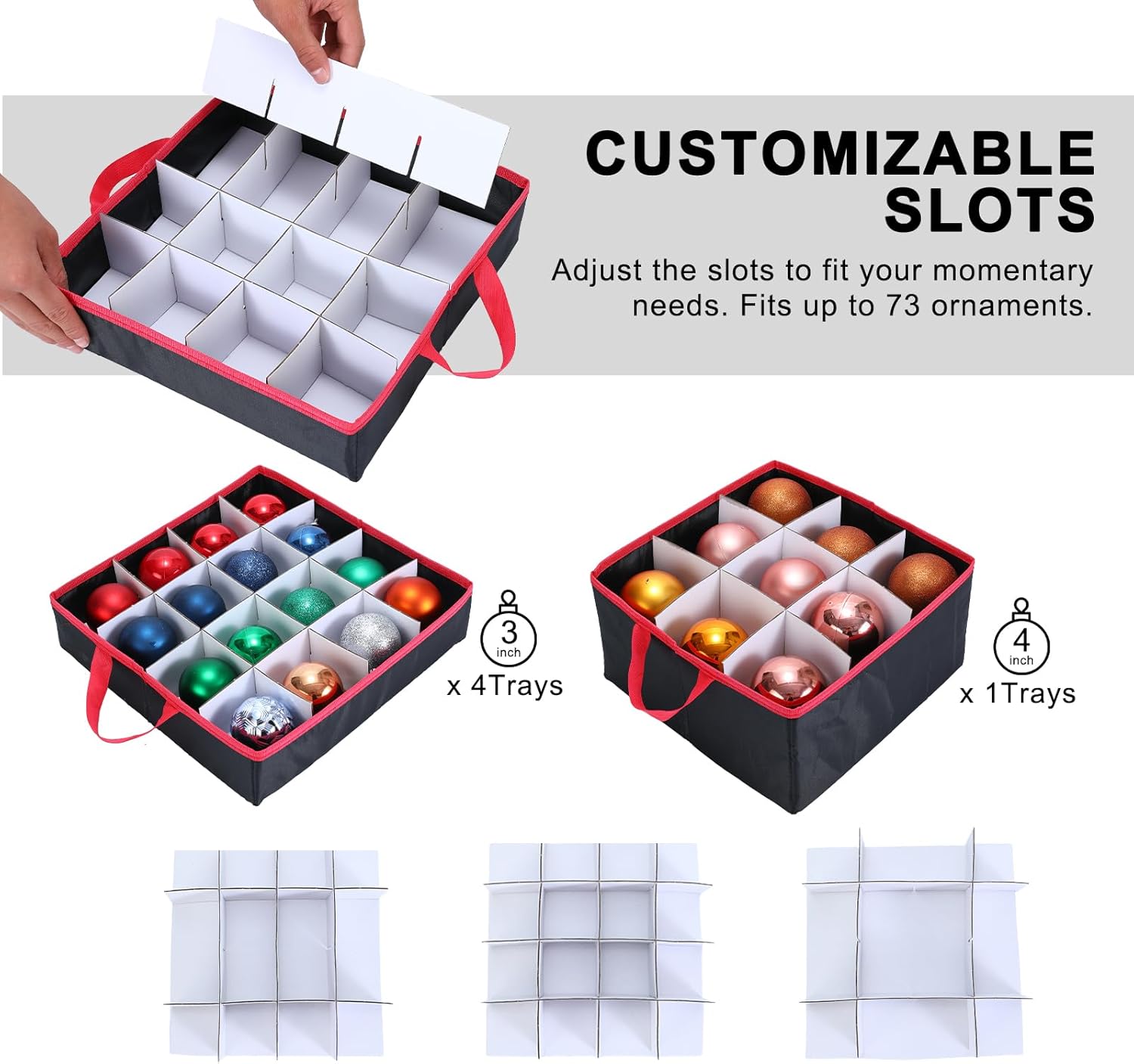 Skiennix Large 2-in-1 Christmas Ornament Storage Box - High Capacity, Easy Organization | Protect Holiday Decorations (Black)