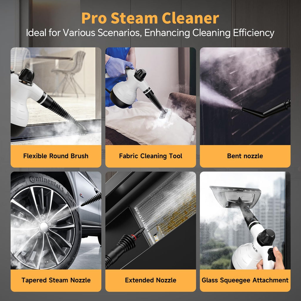 TICYACK Handheld Steam Cleaner - 16 PCS Accessories & Safety Lock for Multi-Surface Deep Cleaning | White/Black