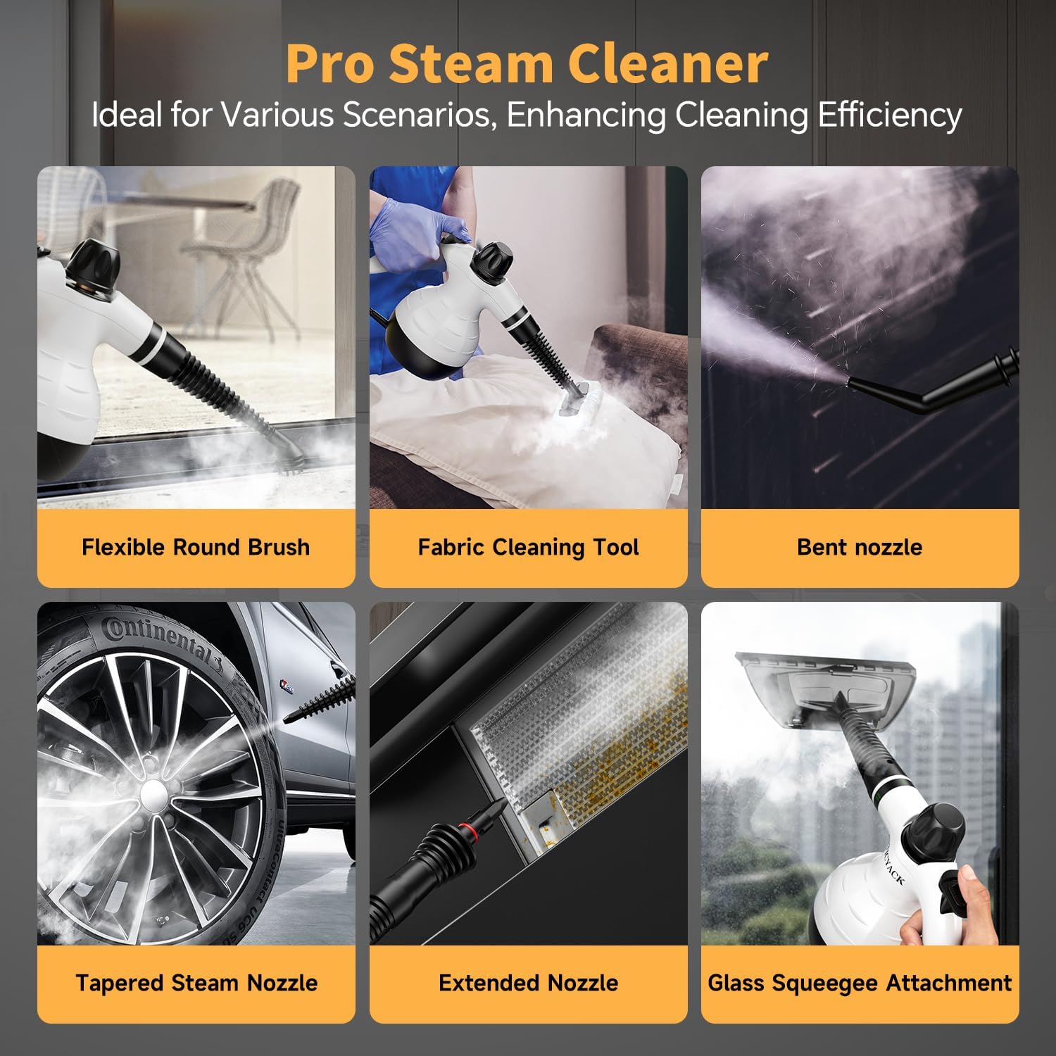 TICYACK Handheld Steam Cleaner - 16 PCS Accessories & Safety Lock for Multi-Surface Deep Cleaning | White/Black