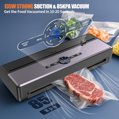 **Sealer Machine - 85KPA Strong Suction for Food Storage | Automatic Dry/Moist Mode with 10 Bags & Roll**