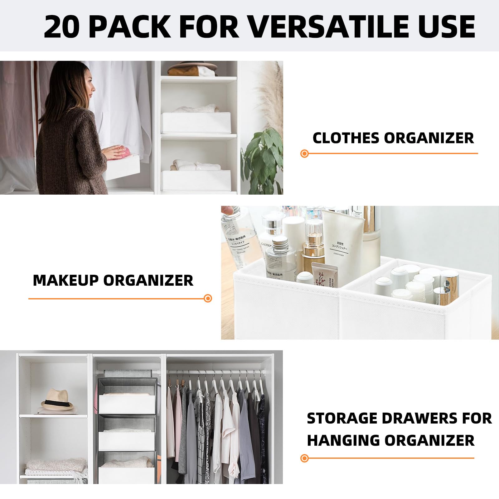 【FAMILY PACK】Drawer Organizer Clothes, 20 Pack Dresser Organizer Bins for Baby Clothes - Underwear Bra Sock Organizer - Fabric Closet Organization and Storage Dividers for Nursery Bedroom Dorm