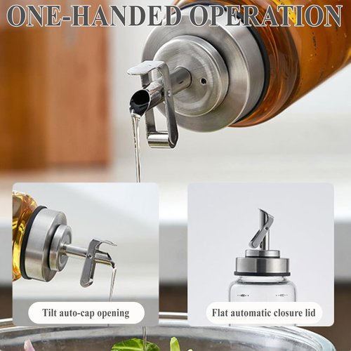 IVICOO Olive Oil Dispenser Bottle,Oil Dispenser For Kitchen,Bottles For Kitchen,17 Oz Automatic Opening And Closing Leak Proof Glass Dispenser