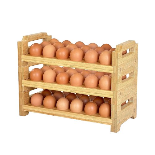 Bamboo Egg Holder Countertop - Stackable Design for Fresh Eggs, Farmhouse Egg Tray Storage Display Rack, Kitchen Counter Top Organizer Wooden Egg Stand, Fits Quail, Duck, Turkey, Chicken Eggs (Luxury)