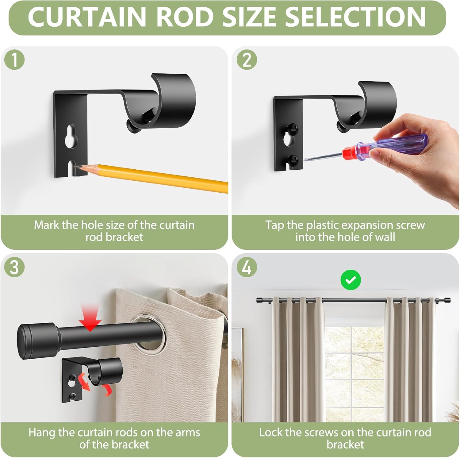 Regine Switzerland Adjustable Black Curtain Rods - 30-60 Inch for 30-54 Inch Windows | 2 Pack