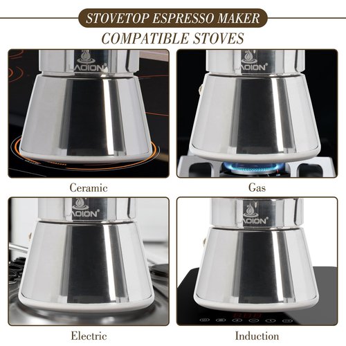 LAOION Stovetop Espresso Maker, 3Cup 160ml Moka Pot, Crystal Glass-top & Stainless Steel Coffee Maker Mocha Pot, Greca De Cafe, Cuban and Italian Coffee Maker for Cafetera Cubana