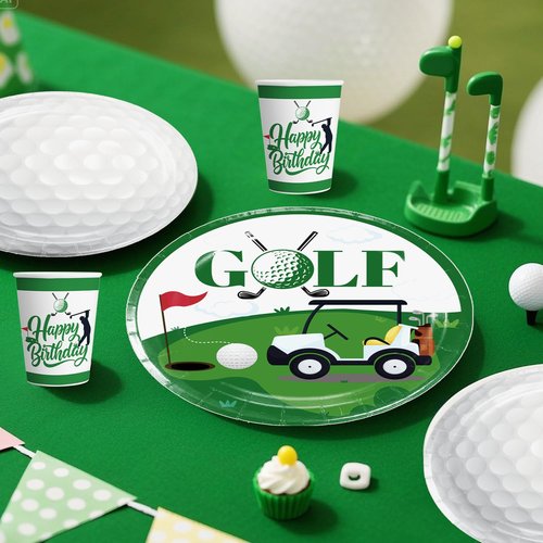 192pcs Golf Party Decorations, Golf Birthday Decorations with Golf Plates and Napkins Set, Pennant Banner Tablecloth Cupcake Topper Balloon, Etc. for Golf Birthday Party Decorations, Serves 25