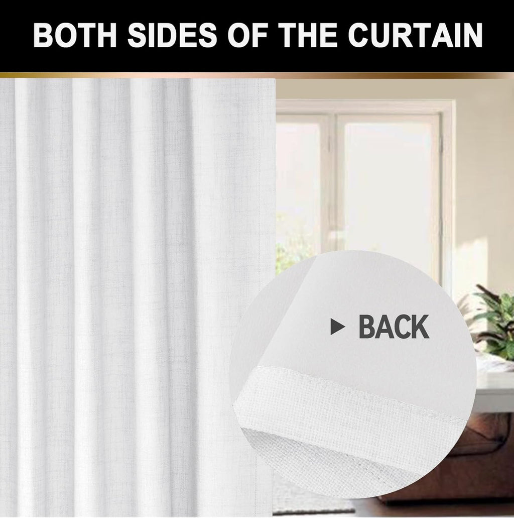 Skiennix 100% Blackout Curtains - Thermal Insulated Faux Linen | 84 Inch Length, 2 Panels Set in Bright White