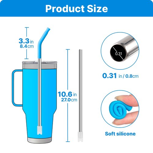 Bluwing Metal Straws with Silicone Tip for 42 oz YETI Tumbler, 4 Pcs Reusable Stainless Steel Straws for 42 oz YETI, 30oz Stanley Cup(Color 4)