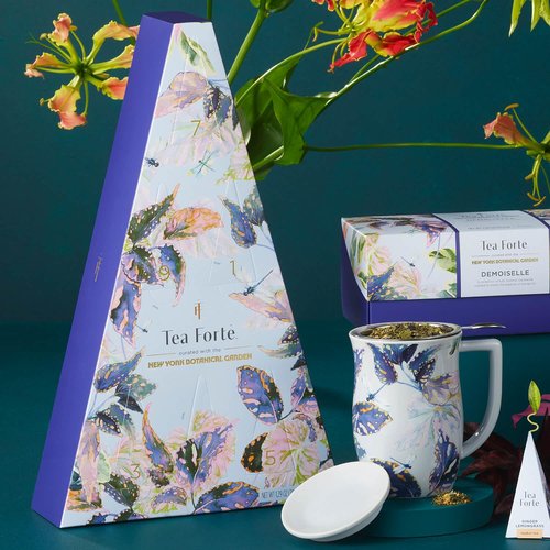 Tea Forte Tea Advent Calendar Gift Set; 12 Individually Wrapped Handcrafted Assorted Pyramid Infuser Tea Bags with Numbered Doors, Demoiselle