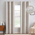 MIULEE 100% Blackout Linen Textured Curtains - Thermal Insulated Ivory Drapes | 42 x 90 Inch (2 Panels)
