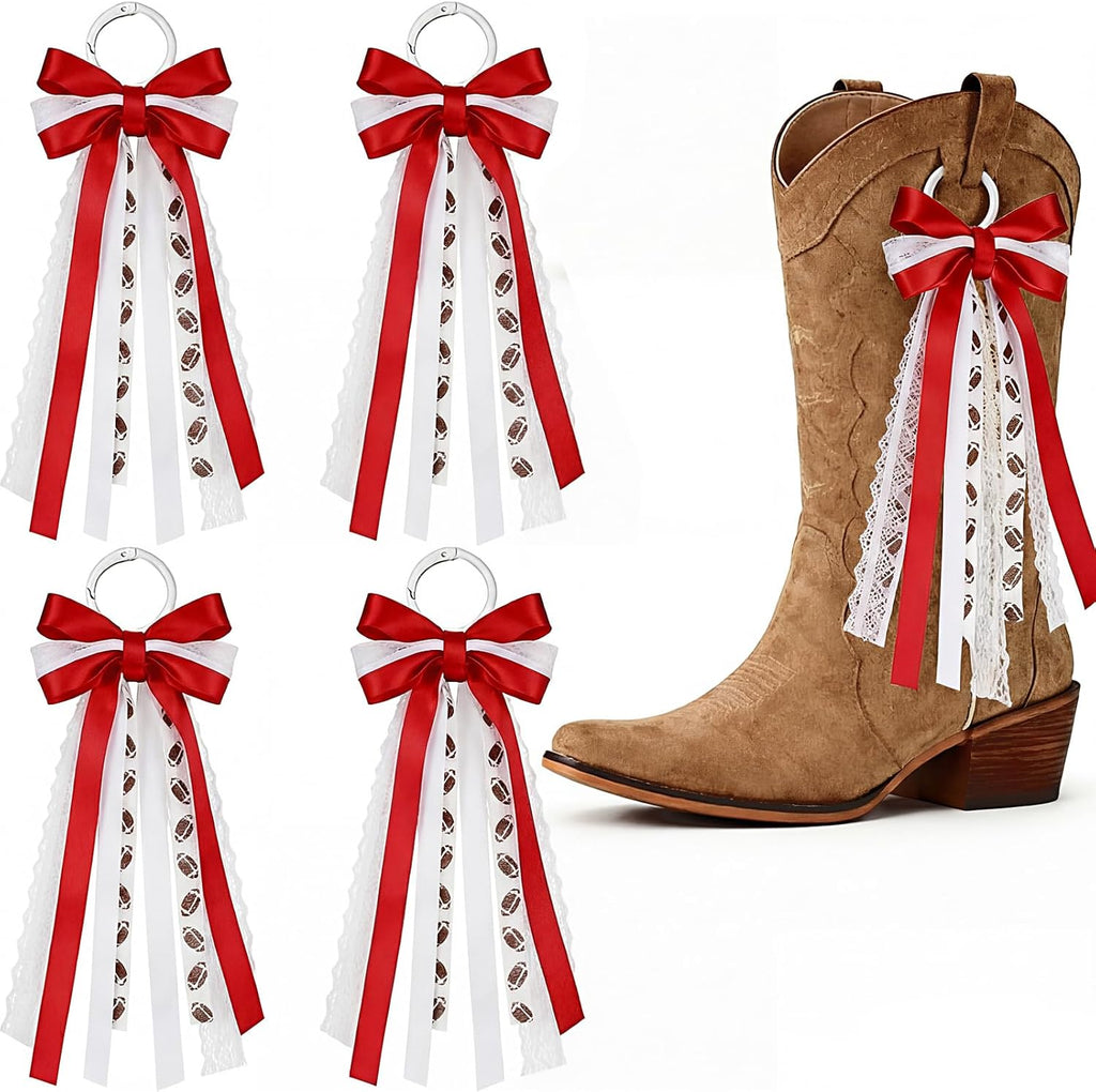 Skiennix Football Boot Bows - 4 Pcs Removable Ribbon Clips for Game Day Decor | DIY Accessories