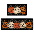 Faptoena Halloween Kitchen Rugs Set of 2,Black Pumpkin Spider Web Kitchen Mats for Floor, Halloween Non-Slip Washable Sink Mats Home Decor Doormat+Runner Rug