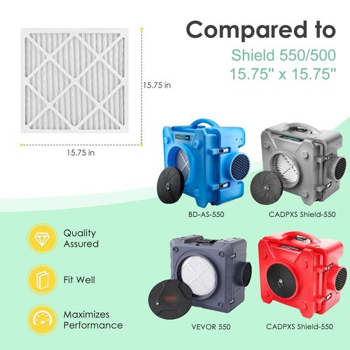 HSIAMEN MERV-10 Filter 15.75x15.75 Compatible with BlueDri Air Shield 550 & VEVOR Air Scrubber HEPA 500 & COLZER KJGL01A-500, 16x16x1, 5-Pack