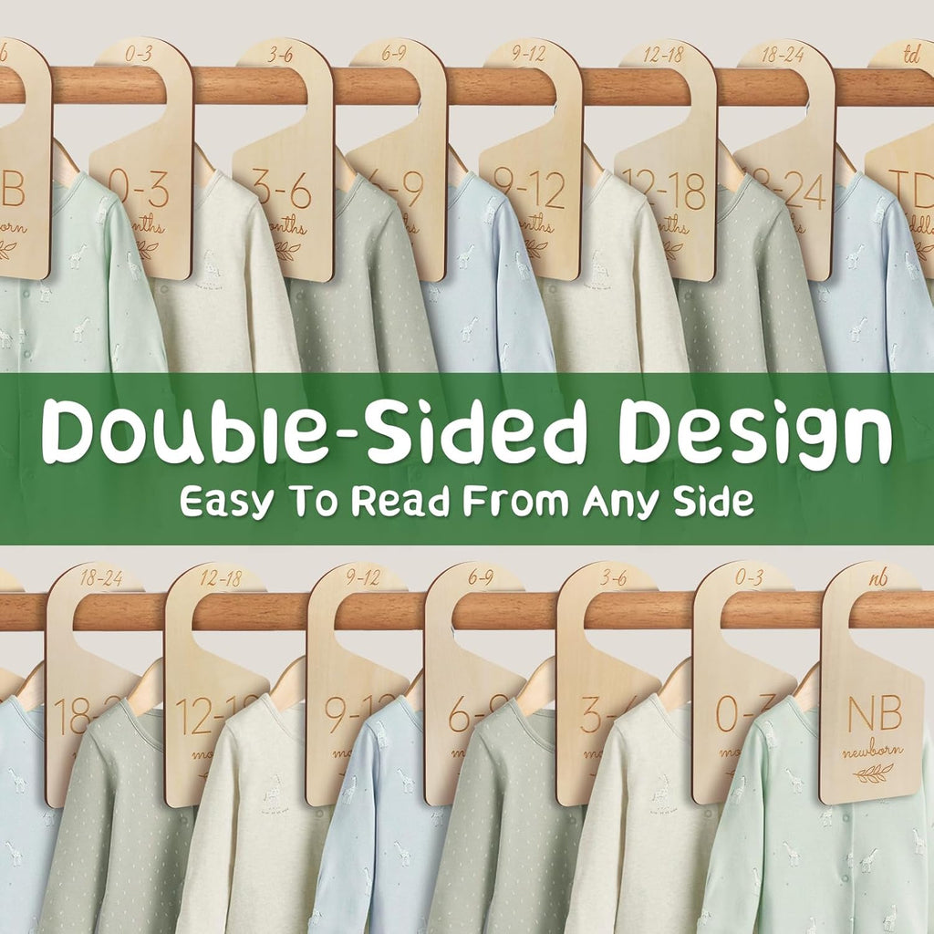 Baby Closet Dividers - Wooden Size Organizers for Newborn to Toddler Clothes | Double-Sided Gender Neutral
