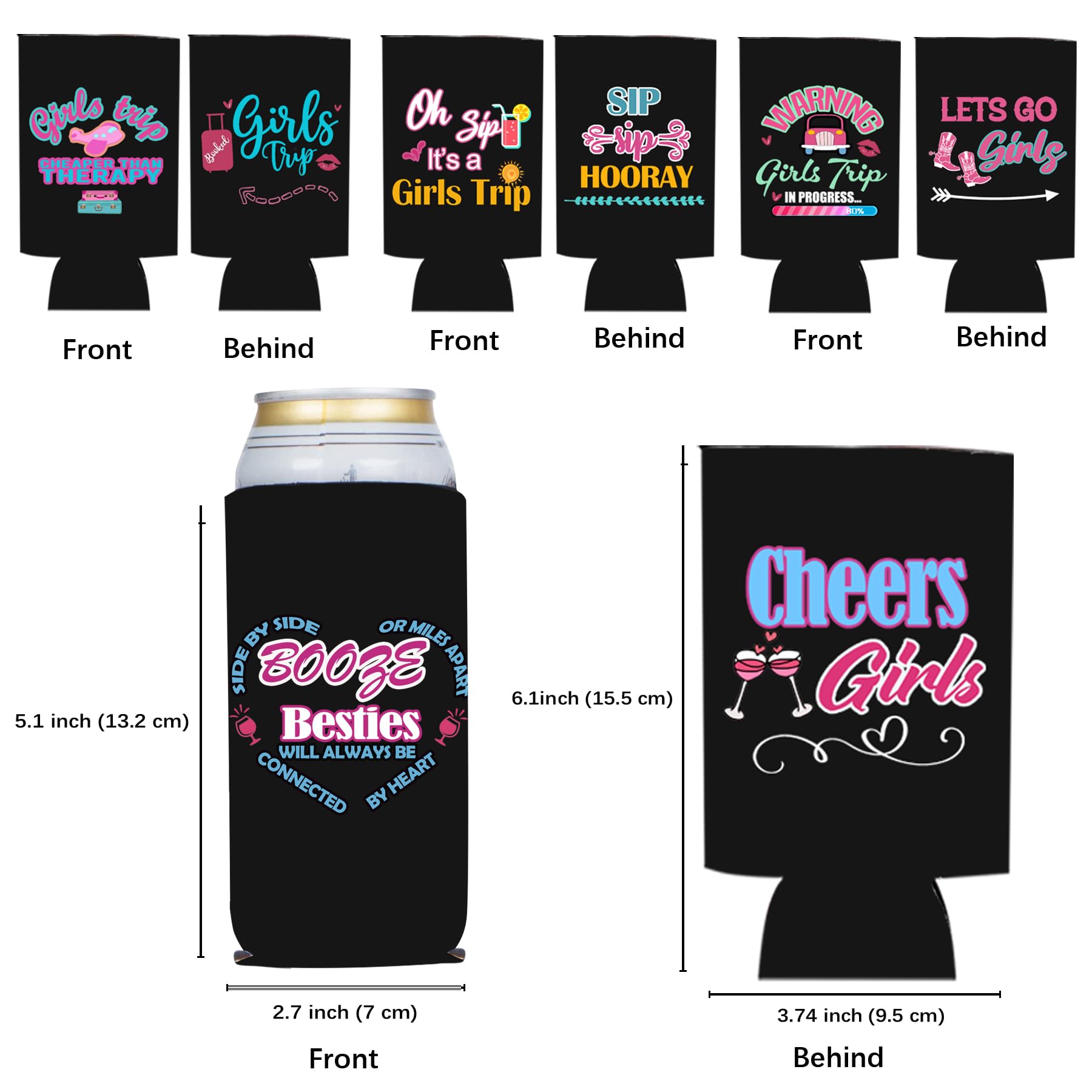 HAPPARTY Black Weekend Trip Theme Slim Can Cooler Sleeves 8Pcs, Weekend Bottle Can Beverage Cold Drinking Holder Sleeves for Birthday Bachelorette Girl Trip Party Favor Gifts