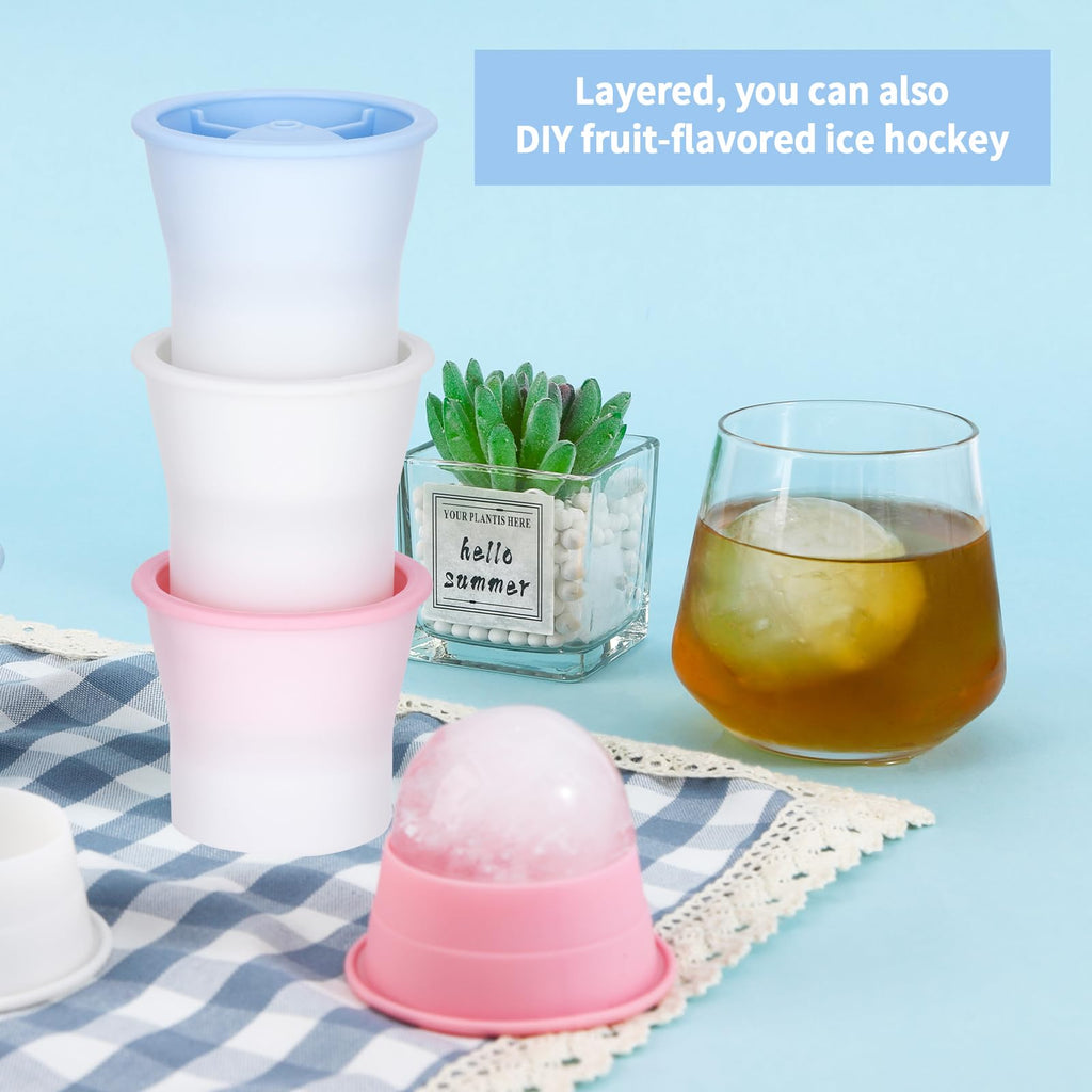 (Upgrade) Ice Molds 3 PCS, Silicone Sphere Ice Mold Maker, Stackable Easy Release Circle Ice Cube Mold with Lids, Spherical Ice Makers with Lids for Whiskey, Cocktails, Bourbon, and Drinks