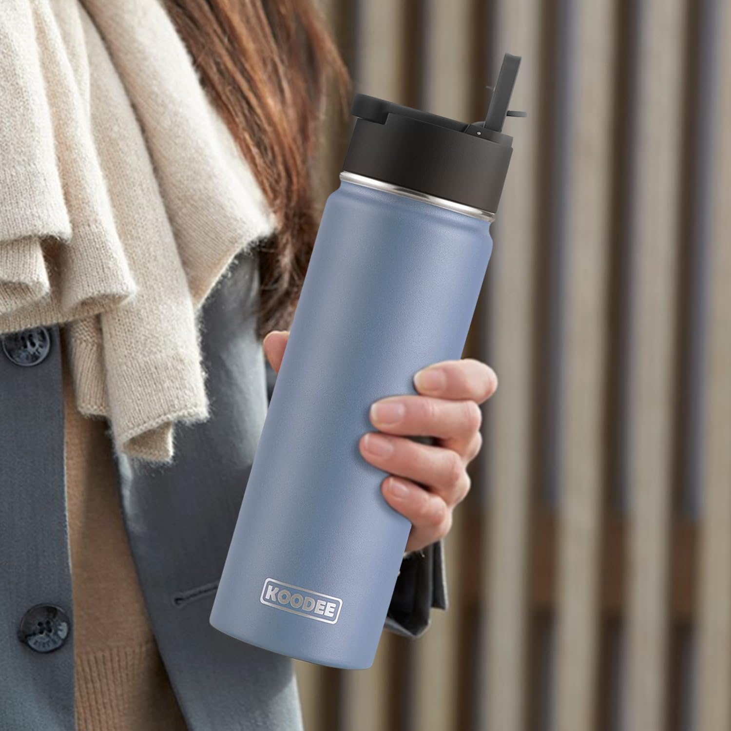 koodee Water Bottle-26 oz Stainless Steel Vacuum Insulated Sports Wide Mouth Water Bottle with Straw Lid, Reusable Metal Water Flask for School (Royal Blue)