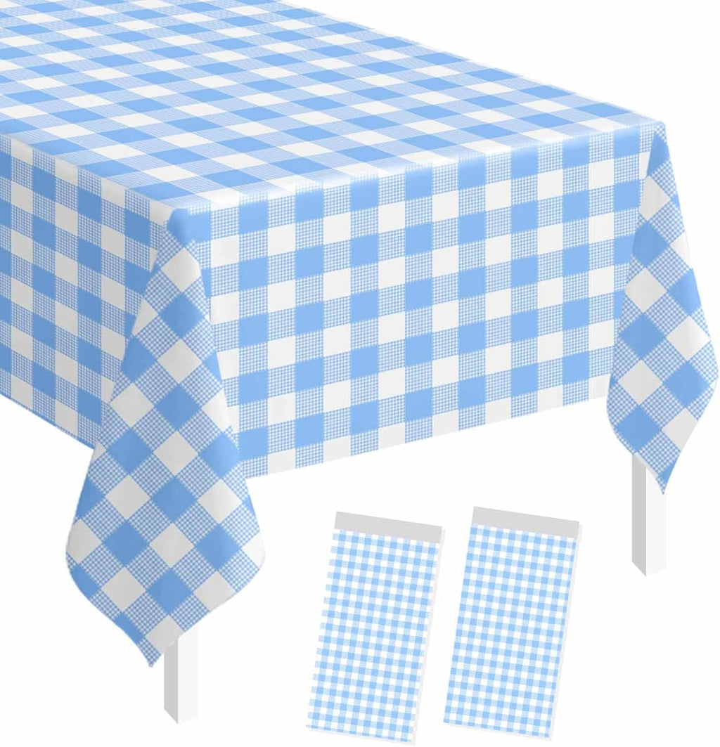SietDESEO Light Blue Gingham Tablecloth - Disposable Rectangle 54" x 108" for Parties & Events