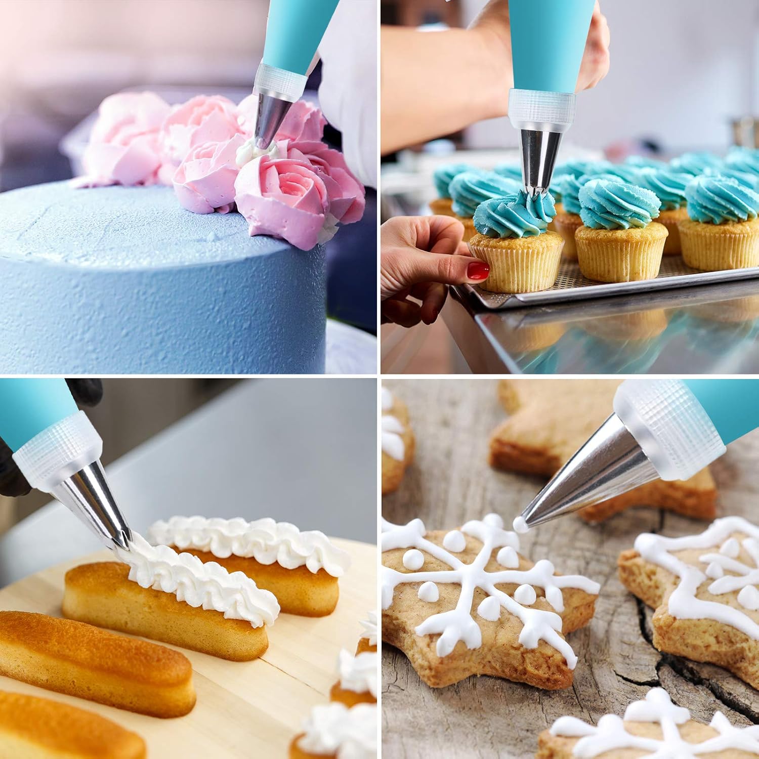 Skiennix 34-Piece Cake Decorating Set - 24 Stainless Steel Tips, 2 Silicone Bags & Icing Smoothers