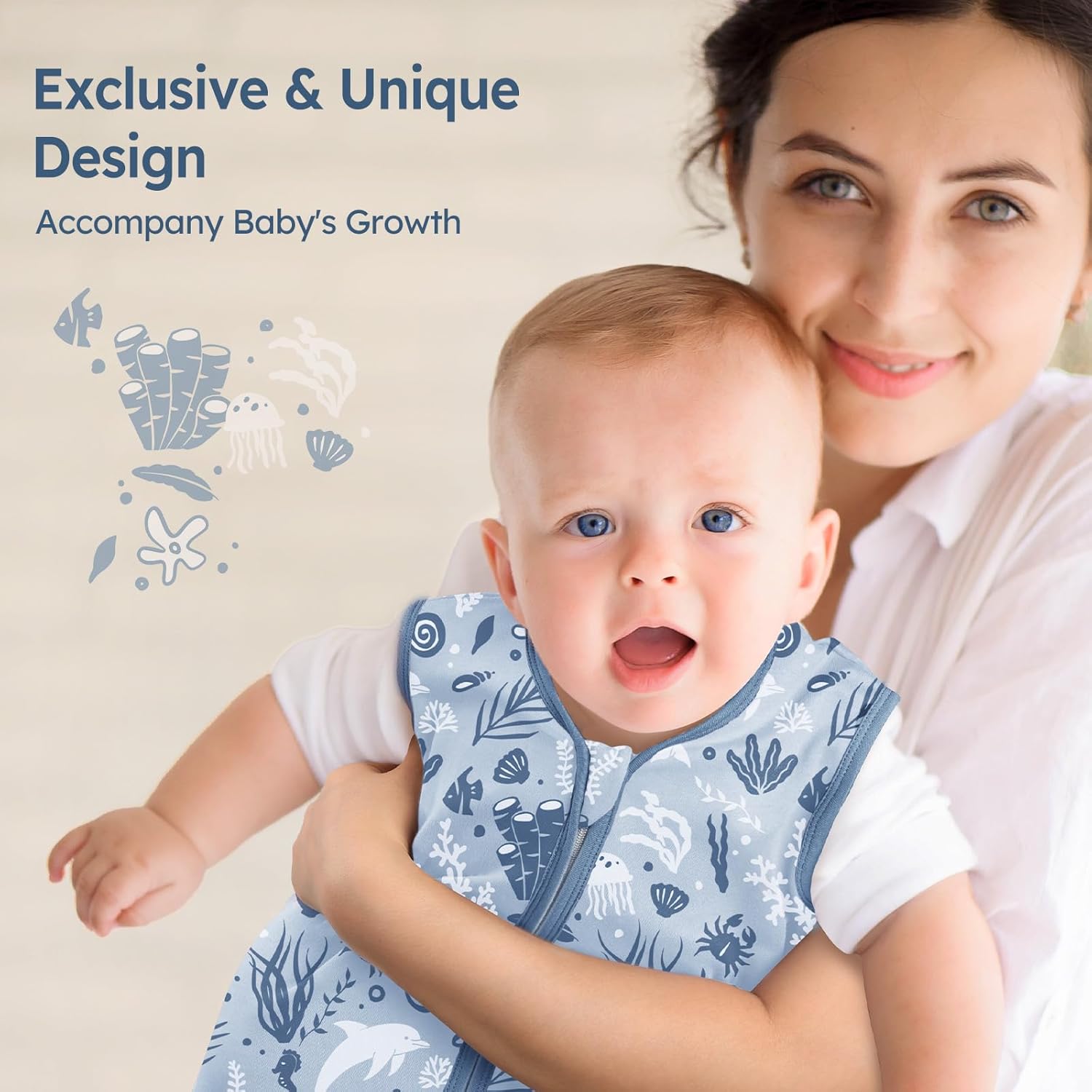 Unnivoll Baby Sleep Sack - 100% Cotton Lightweight 0.5 TOG Wearable Blanket for Infants | Blue Dolphin, 0-6 Months
