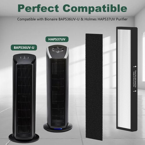 182550 Filter Replacement, Compatible with Bionaire BAP536UV-U Air Purifier and Holmes HAP537UV / 2141139 Air Purifier, 2 H13 True HEPA Filter and 6 Activated Carbon Pre-Filter