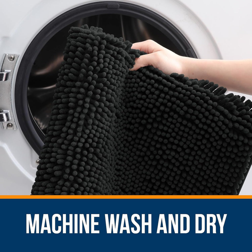 OLANLY Bathroom Rugs - Extra Soft Chenille Bath Mats with Rubber Backing | 24x16, Quick Dry, Machine Washable, Black
