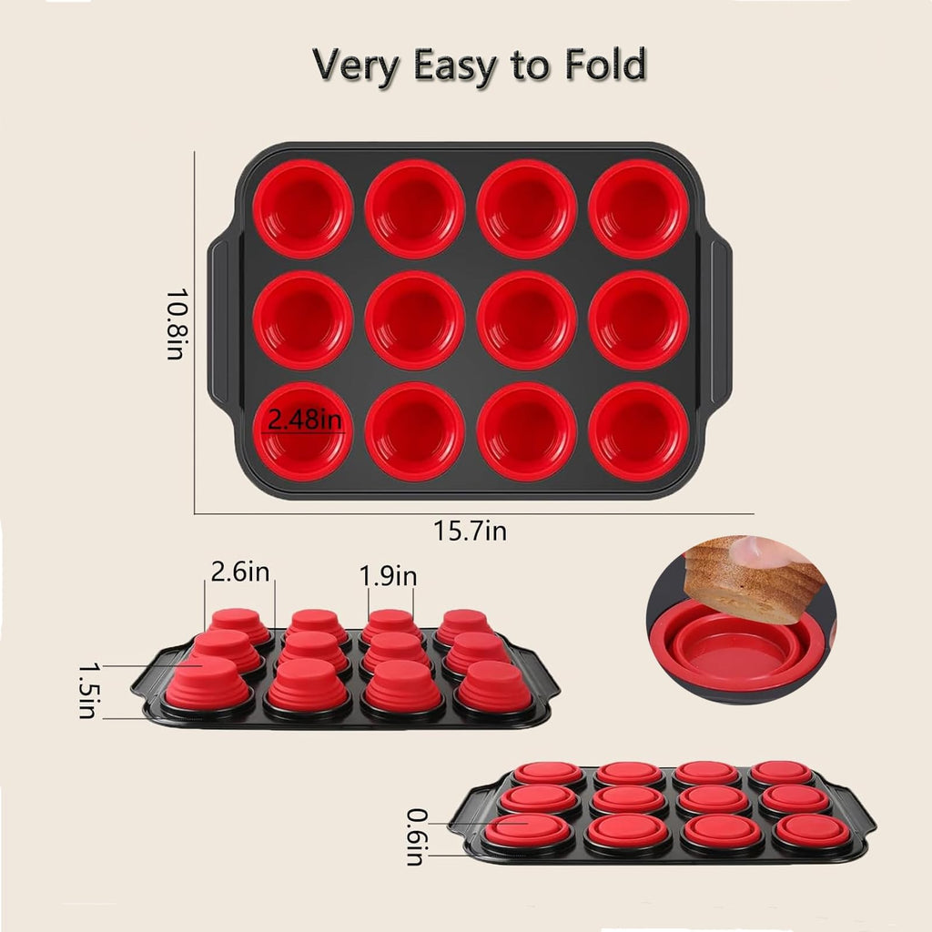 YiYeraio 6 Cups Silicone Muffin Pans for Baking with Metal Frame, Egg Bite Molds, Cupcake Pans Regular Size, Muffin Tins Easy to Pop Nonstick Non Toxic Bakeware for Oven Dishwasher Safe